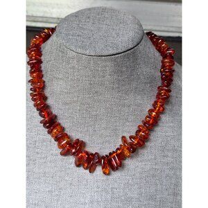 Vintage Natural Baltic Amber Beaded Necklace Polished Nugget Stones